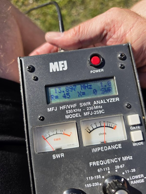 Ikara site, 20 September 2026 &mdash; MFJ-259C — 13.897 MHz, SWR 1.0